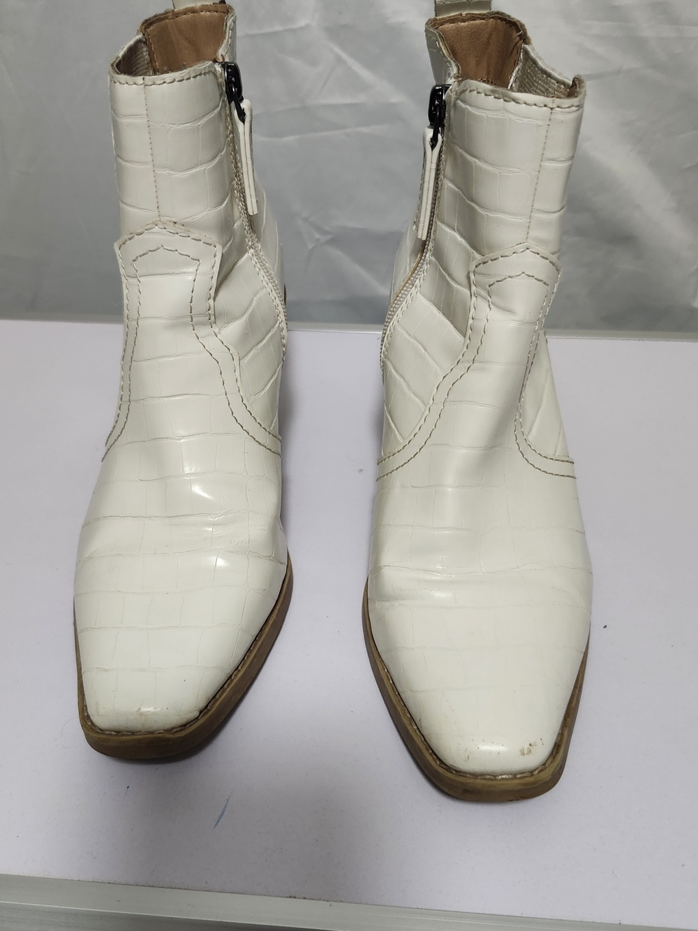 White Croc-Embossed Ankle Boots - Women